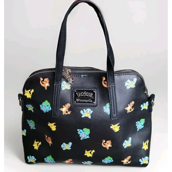 Loungefly Pokémon Black Purse RARE Retired All-Over Print Starters HEART LOGO - Picture 1 of 15